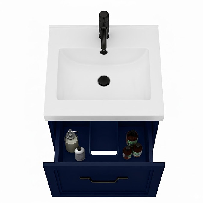 Trafalgar Wall Hung Vanity - Matt Blue - 500mm 1 Drawer with Matt Black Handle - Image 2
