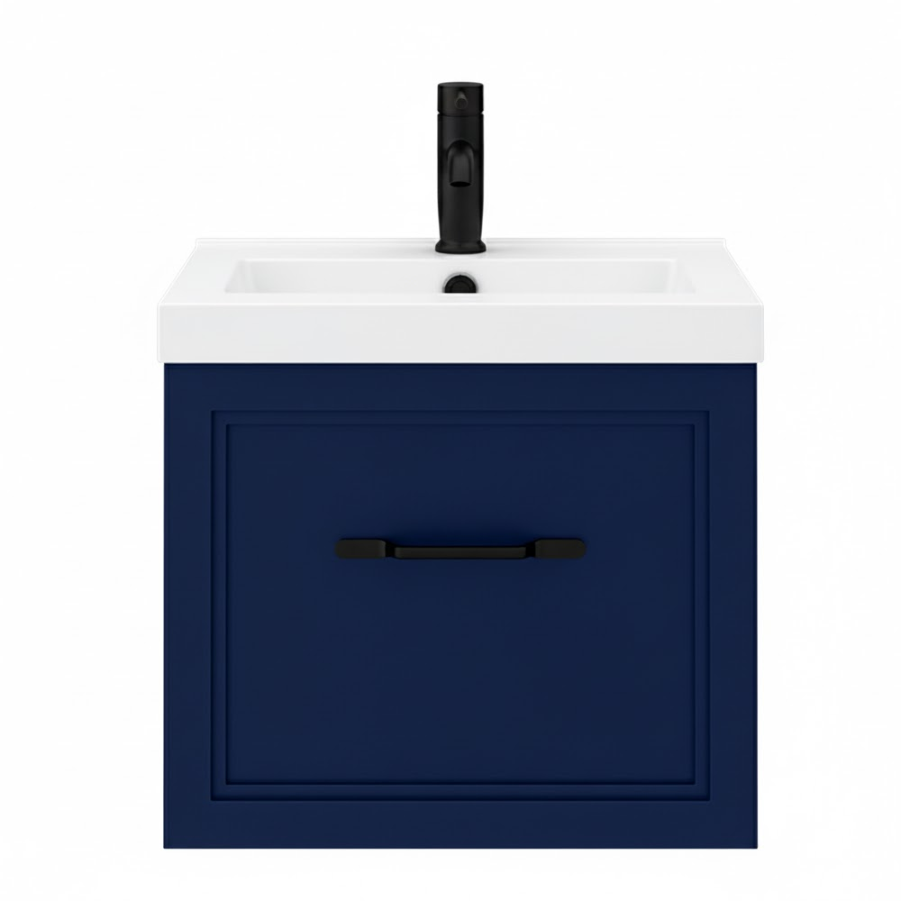 Trafalgar Wall Hung Vanity - Matt Blue - 500mm 1 Drawer with Matt Black Handle - Image 4