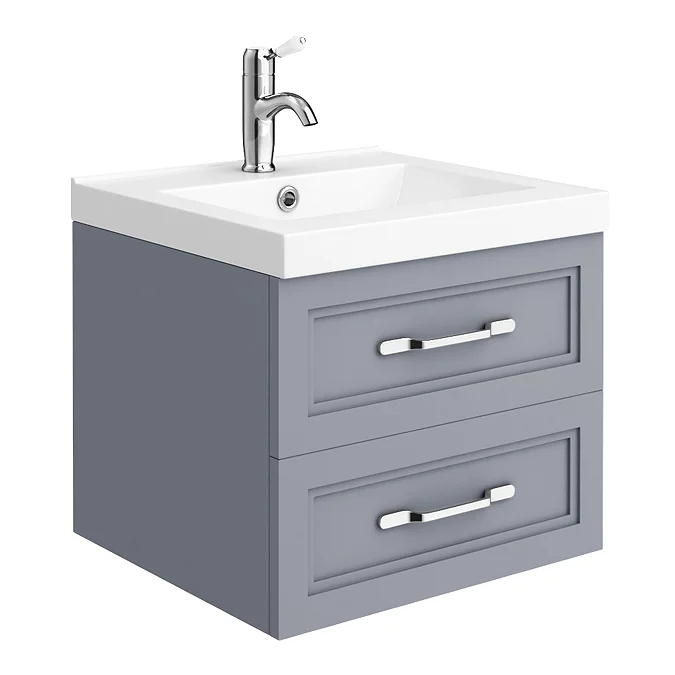 Trafalgar Wall Hung Vanity - Matt Grey - 500mm 2 Drawer with Chrome Handles
