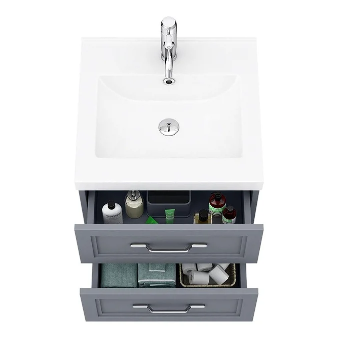 Trafalgar Wall Hung Vanity - Matt Grey - 500mm 2 Drawer with Chrome Handles - Image 2
