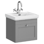 Roxbury Traditional 500mm Satin Grey Vanity Unit - Wall Hung Single Drawer Unit with Chrome Handle 1 Tap Hole
