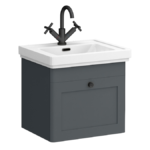 Roxbury Traditional 500mm Satin Anthracite Vanity Unit - Wall Hung Single Drawer Unit with Matt Black Handle 1 Tap Hole