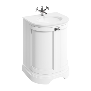 Burlington Matt White 650mm Freestanding Curved Vanity Unit & White Worktop