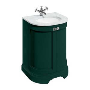 Burlington Matt Green 650mm Freestanding Curved Vanity Unit & Carrara Worktop