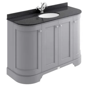 Bayswater Plummett Grey Curved 1200mm 4-Door Vanity Unit & 1TH Black Marble Single Bowl Basin Top