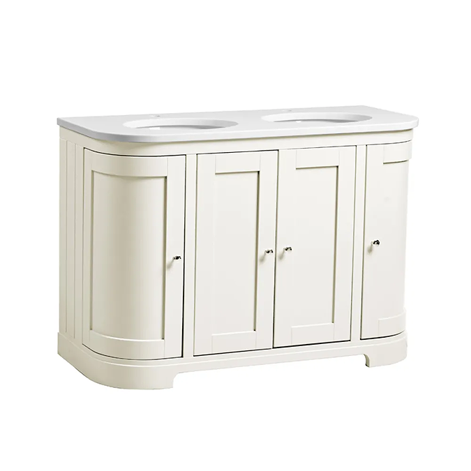 Tavistock Lansdown 1200mm Curved Vanity Unit with Arctic White Double Basin Worktop - Linen White