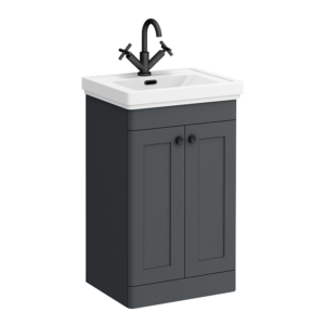 Roxbury Traditional 500mm Satin Anthracite Vanity Unit - Floor Standing 2 Door Unit with Matt Black Handles 1 Tap Hole
