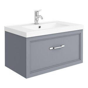 Trafalgar Wall Hung Vanity - Matt Grey - 800mm 1 Drawer with Chrome Handle