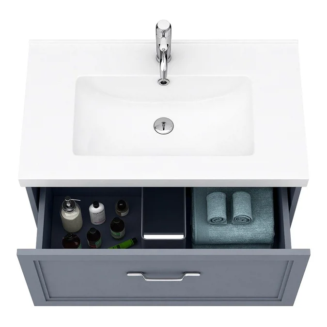 Trafalgar Wall Hung Vanity - Matt Grey - 800mm 1 Drawer with Chrome Handle - Image 2