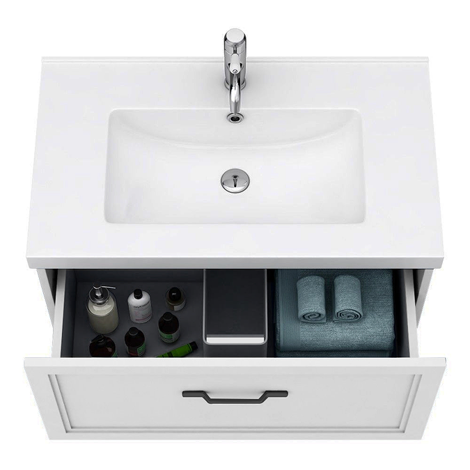 Trafalgar Wall Hung Vanity - Matt White - 800mm 1 Drawer with Matt Black Handle - Image 2