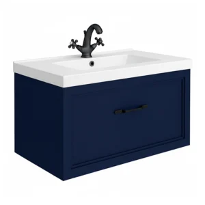 Trafalgar Wall Hung Vanity - Matt Blue - 800mm 1 Drawer with Matt Black Handle