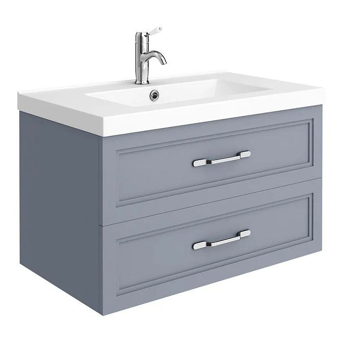 Trafalgar Wall Hung Vanity - Matt Grey - 800mm 2 Drawer with Chrome Handles