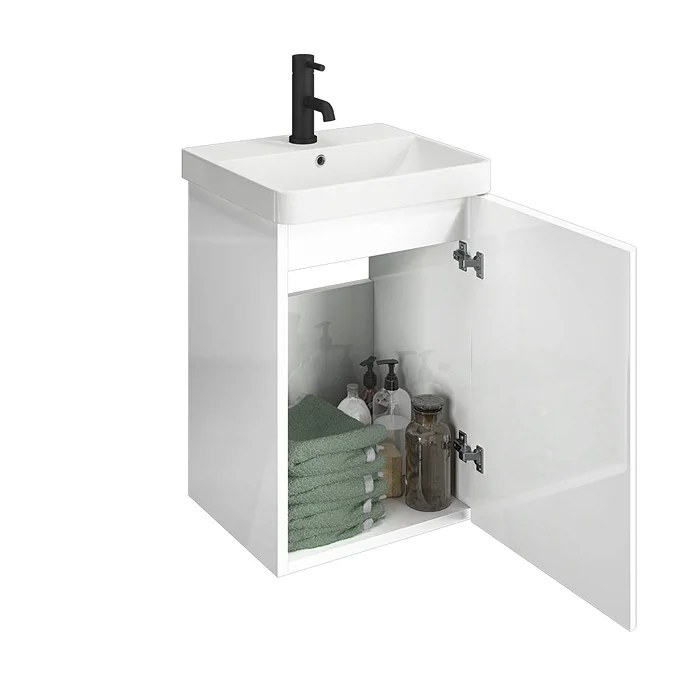 Arezzo Matt Blue 450mm 1TH Wall Hung Cloakroom Vanity Unit With Rose Gold Handle - Image 2