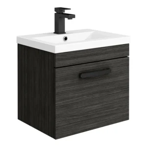 Brooklyn 500mm Black Wall Hung Vanity Unit - Single Drawer With Matt Black Handle