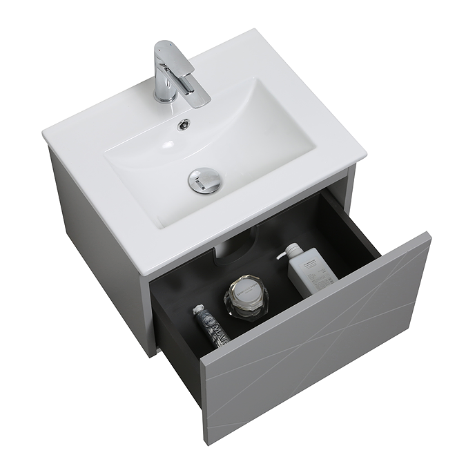 Voyage Wall Hung Vanity - 500mm Cool Grey with Chrome Handle - Image 2