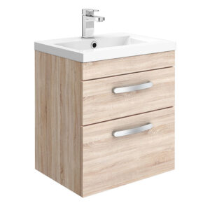 Brooklyn 500mm Natural Oak Wall Hung Vanity Unit - 2 Drawer