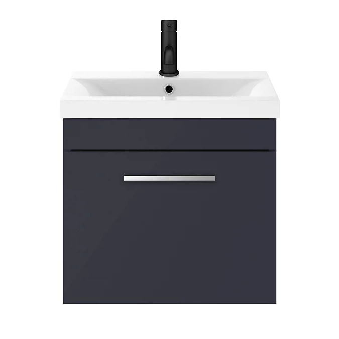 Arezzo 500 Matt Blue Wall Hung 1-Drawer Vanity Unit with Chrome Handle - Image 4