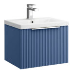 Venice Fluted 500mm Blue Vanity Unit - Wall Hung Single Drawer Unit with Chrome Handle