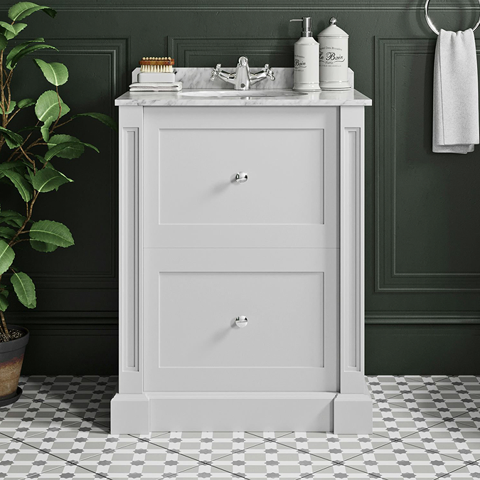 The Bath Co. Burghley Matt White Floor Standing Vanity Unit and Basin 650mm