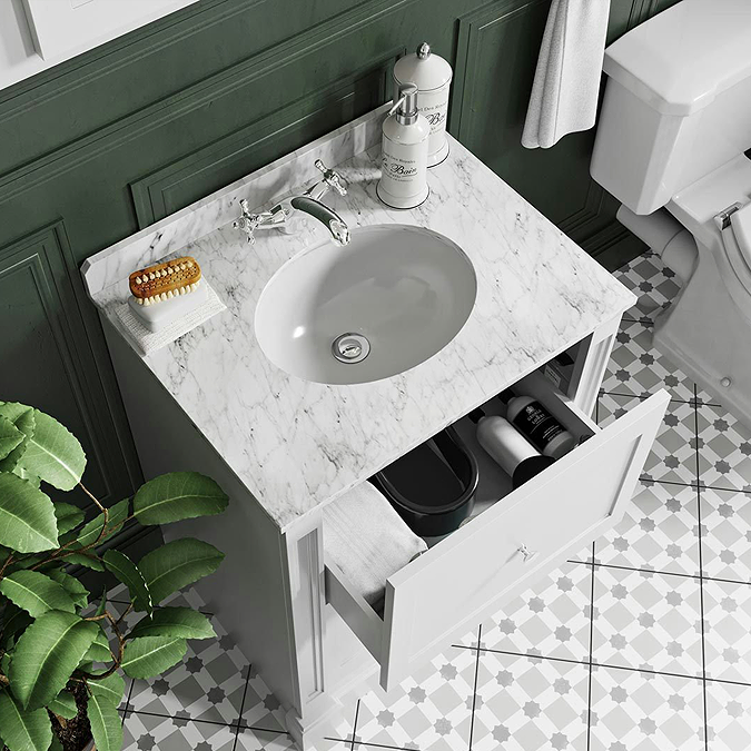 The Bath Co. Burghley Matt White Floor Standing Vanity Unit and Basin 650mm - Image 2