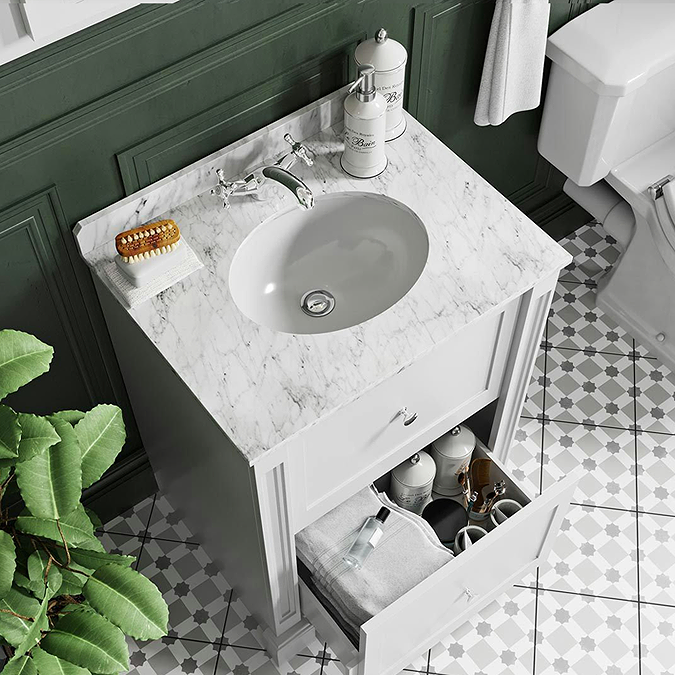 The Bath Co. Burghley Matt White Floor Standing Vanity Unit and Basin 650mm - Image 3