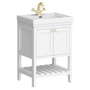 Trafalgar Freestanding Vanity Unit - 610mm White with Brushed Brass Handles