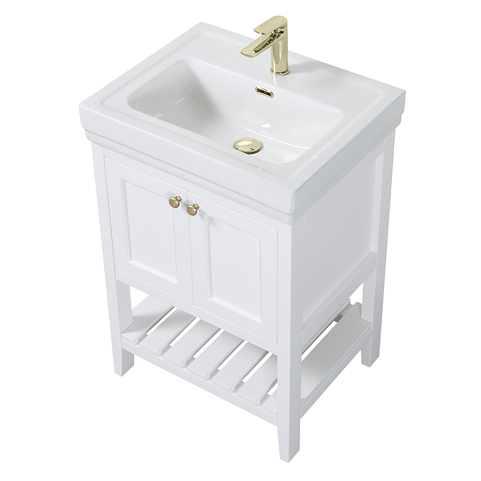 Trafalgar Freestanding Vanity Unit - 610mm White with Brushed Brass Handles - Image 2
