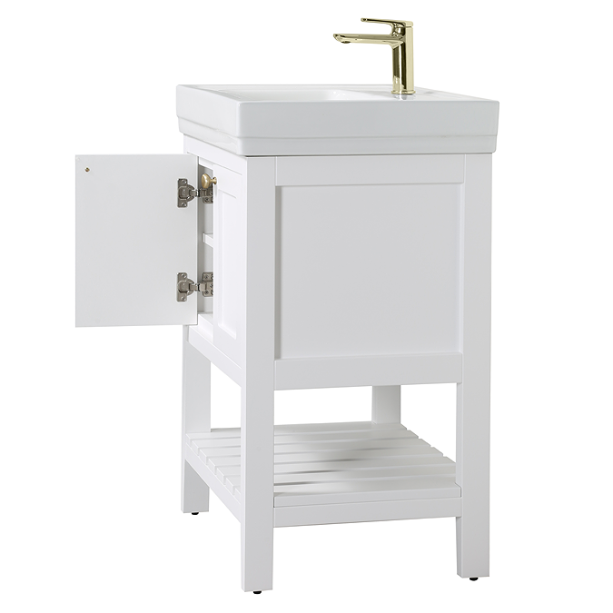 Trafalgar Freestanding Vanity Unit - 610mm White with Brushed Brass Handles - Image 3