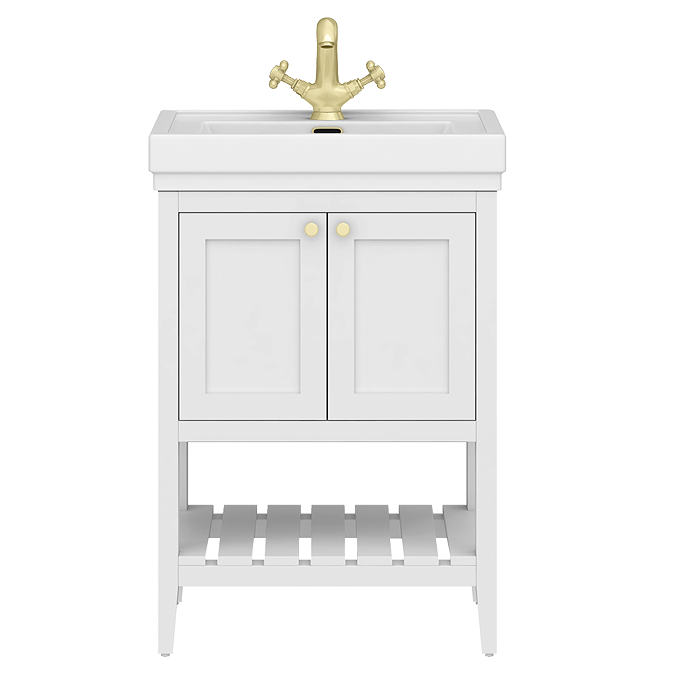 Trafalgar Freestanding Vanity Unit - 610mm White with Brushed Brass Handles - Image 5