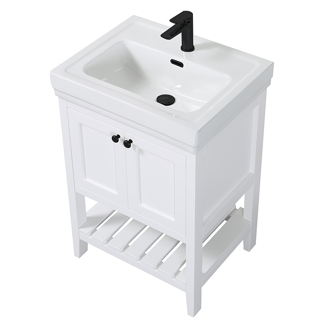 Trafalgar Freestanding Vanity Unit - 610mm White with Matt Black Handles - Image 2