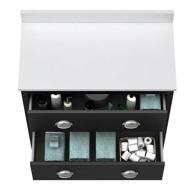 Alchemy 810mm Floor Standing Vanity Unit - Matt Black with White Granite Worktop & Chrome Handles - Image 3