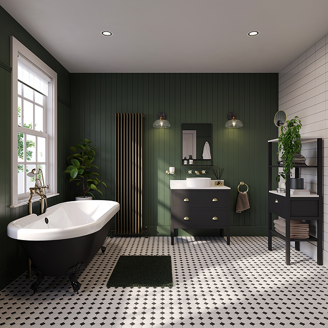 Alchemy 810mm Floor Standing Vanity Unit - Matt Black with White Granite Worktop & Brushed Brass Handles - Image 5