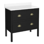 Alchemy 810mm Floor Standing Vanity Unit - Matt Black with White Granite Worktop & Antique Brass Handles