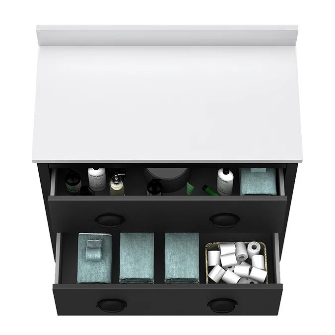 Alchemy 810mm Floor Standing Vanity Unit - Matt Black with White Granite Worktop & Matt Black Handles - Image 3