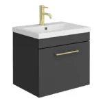Arezzo 500 Matt Black Wall Hung 1-Drawer Vanity Unit with Brushed Brass Handle