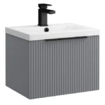 Venice Fluted 500mm Grey Vanity Unit - Wall Hung Single Drawer Unit with Matt Black Handle