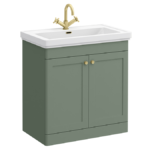 Roxbury Traditional 800mm Satin Green Vanity Unit - Floor Standing 2 Door Unit with Brushed Brass Handles 1 Tap Hole