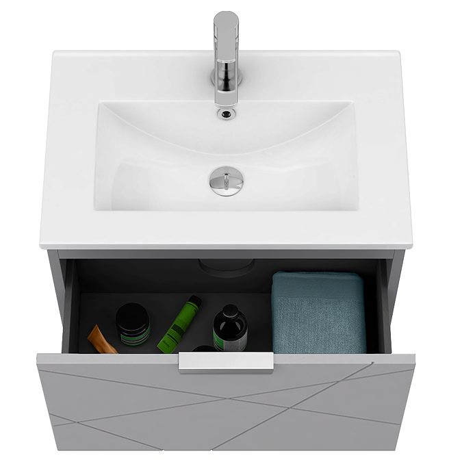Voyage Wall Hung Vanity - 600mm Cool Grey with Chrome Handle - Image 2