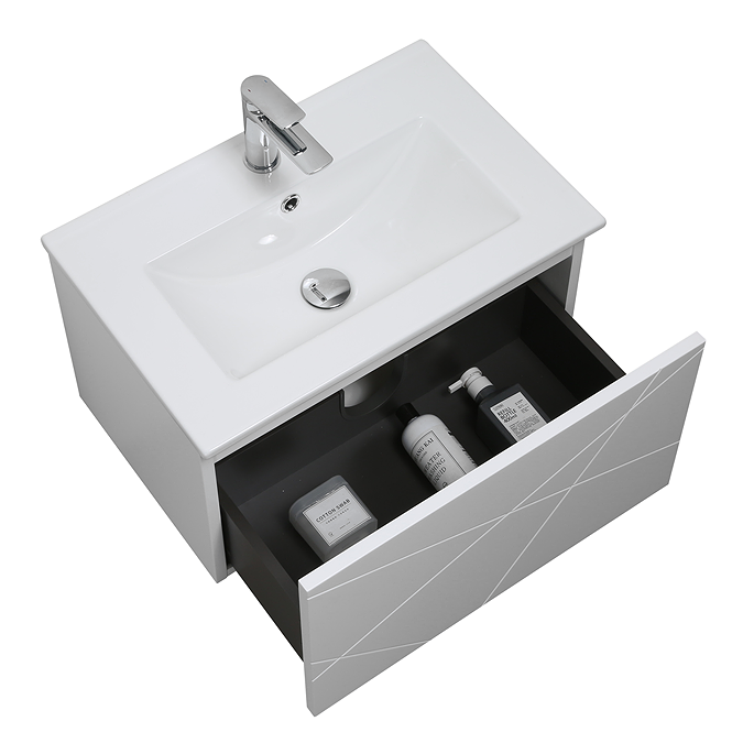 Voyage Wall Hung Vanity - 600mm Arctic White with Chrome Handle - Image 2