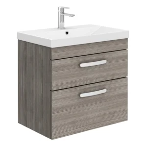 Brooklyn 600 Grey Avola Wall Hung 2 Drawer Vanity Unit with Thin-Edge Basin