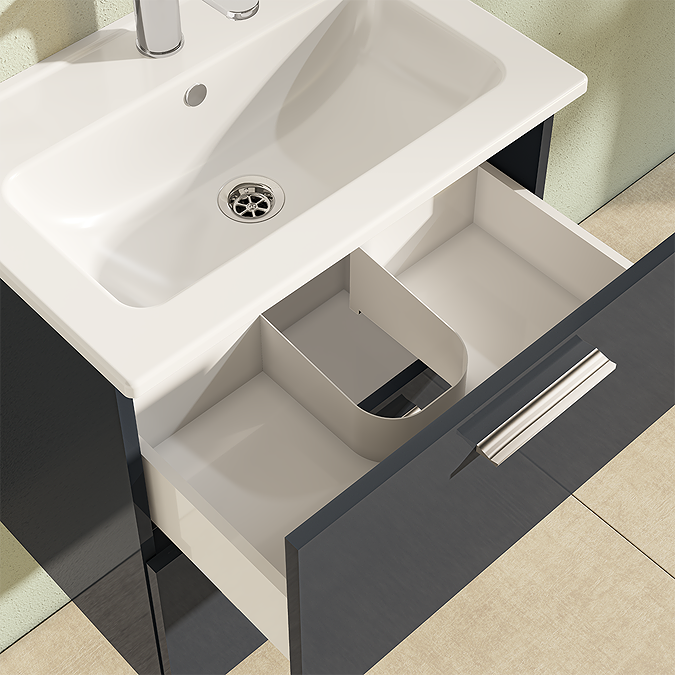 VitrA Evi Gloss Anthracite 600mm Wall Hung 2-Drawer Vanity Unit - Image 2