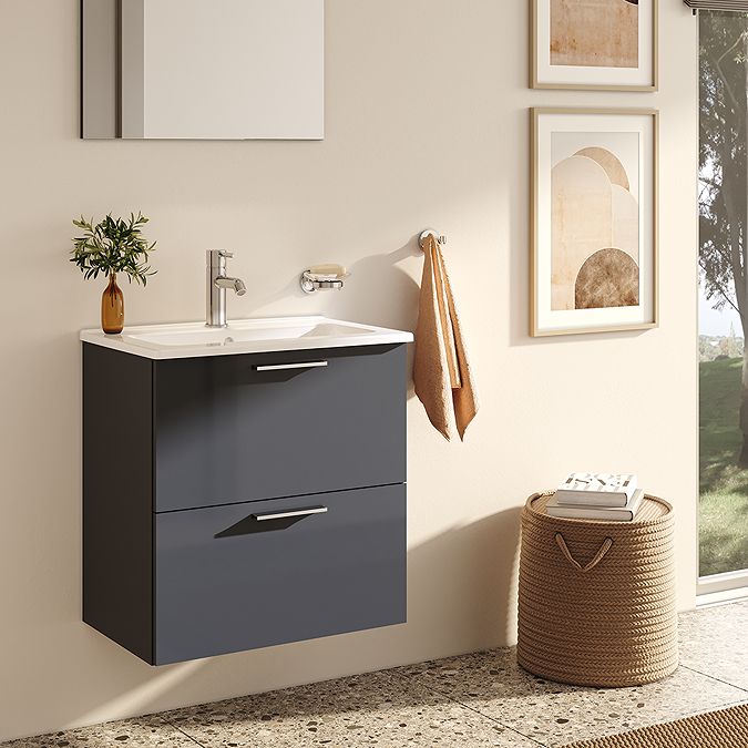 VitrA Evi Gloss Anthracite 600mm Wall Hung 2-Drawer Vanity Unit - Image 3