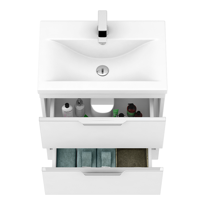 AquaSure Tribeca Waterproof PVC Wall Hung Vanity Unit Gloss White - 600mm with Chrome Handles - Image 3