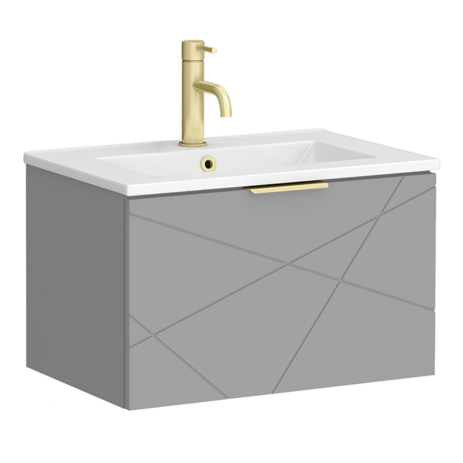 Voyage Wall Hung Vanity - 600mm Cool Grey with Brushed Brass Handle