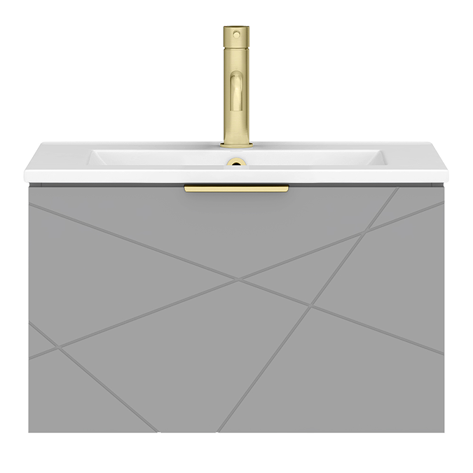 Voyage Wall Hung Vanity - 600mm Cool Grey with Brushed Brass Handle - Image 3
