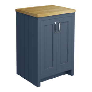 Chatsworth 545mm Traditional Blue Countertop Vanity with Beech Worktop & Chrome Handles