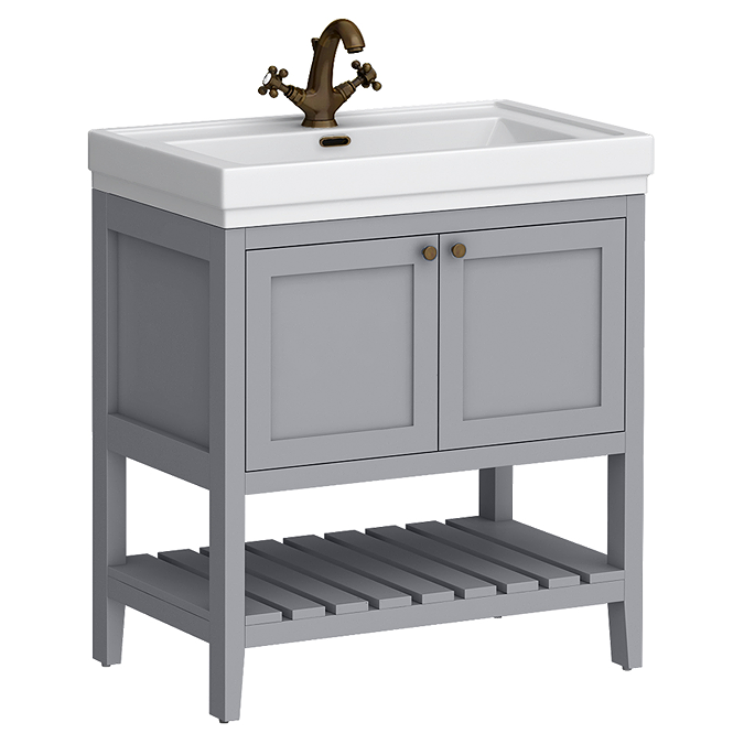Trafalgar Freestanding Vanity Unit - 810mm Grey with Antique Brass Handles