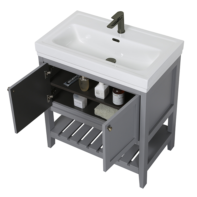 Trafalgar Freestanding Vanity Unit - 810mm Grey with Antique Brass Handles - Image 4