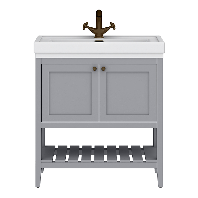 Trafalgar Freestanding Vanity Unit - 810mm Grey with Antique Brass Handles - Image 5