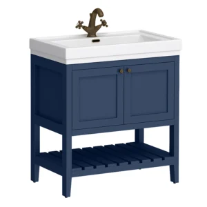 Trafalgar Freestanding Vanity Unit - 810mm Blue with Antique Brass Handles